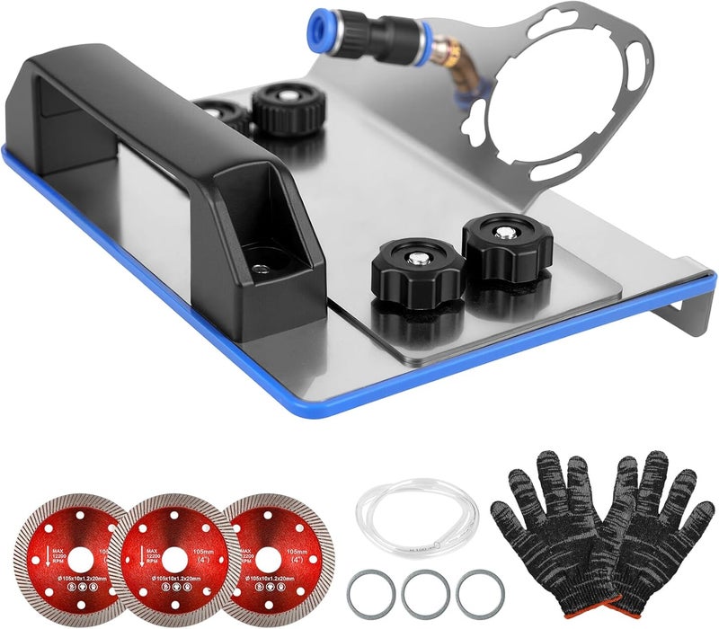 rolyta 45 Degree Tile Chamfering Tool for 100-Type Grinders, Angle Grinder Stand for 45° Tile Cutting Cutter Tools Kit with 3 Saw Blades, 3 Adapter Washers, Gloves, 39 Inch Cooling Hose - Image 1